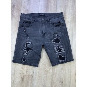 Smoke & Ash Black‎ Jorts Jean Shorts Stretch Distressed Men Size 36